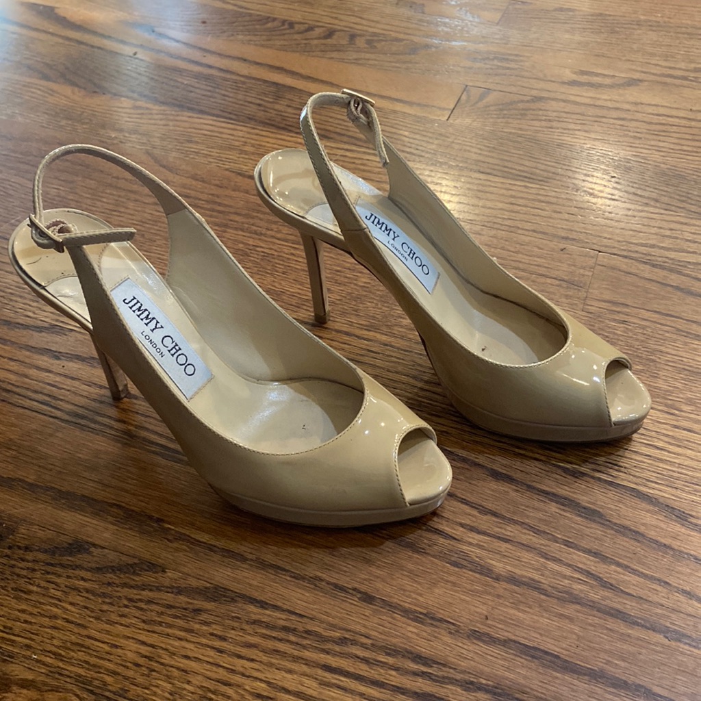 Jimmy Choo Nova Peep Toe Patent Leather Slingbacks Size 35.5